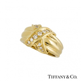 Tiffany and Co. 18k Yellow Gold Diamond Set Schlumberger Ring